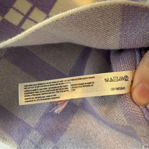 Anthropologie Daily Practice Plaid Purple & White Long-Sleeve Cropped Sweater M - Picture 7 of 9